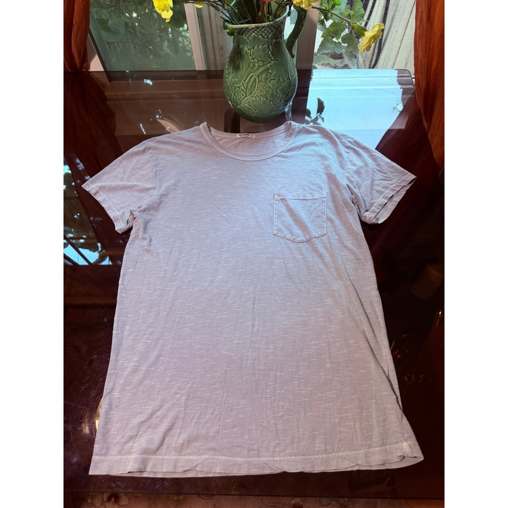 Buck Mason Mens Slub Pocket Tee Light Blue Grey Cotton Short Sleeve S